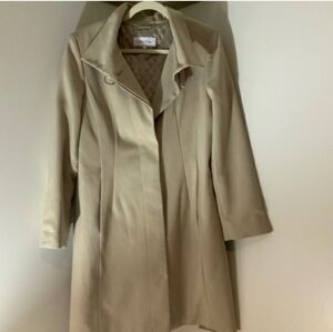 Calvin Klein Tan Belted Trench Coat Women M Quilted Lined Classic Minimalist